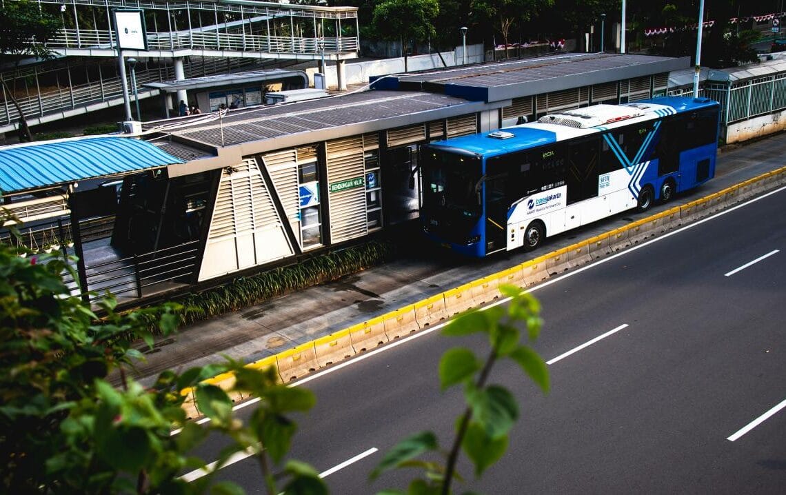 a bus is parked at a bus stop