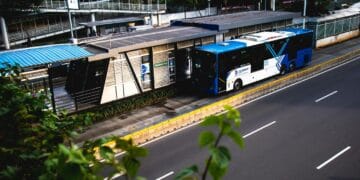 a bus is parked at a bus stop